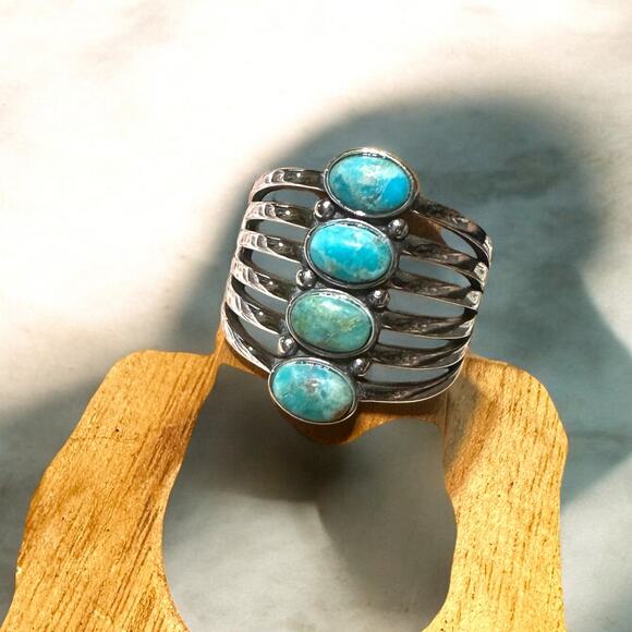 Sterling Silver Genuine Turquoise Ring, Boho Ring, Statement Ring, Silver Rings - Picture 2 of 6